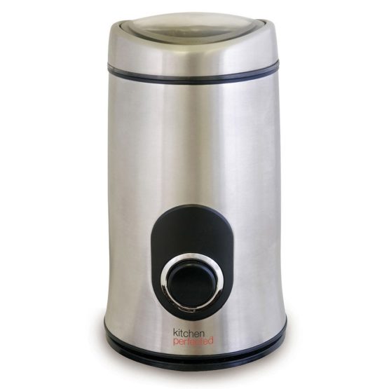 KitchenPerfected 150W 50g Spice & Coffee Grinder / One Touch Operation / Quiet Motor / Stainless Steel Blades / Transparent Lid / Safety Cut-Off / Safety Locking Lid - Brushed Steel - E5602SS