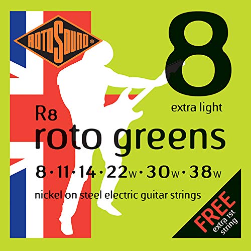 Rotosound Nickel Extra Light Gauge Electric Guitar Strings (8 11 14 22 30 38), R8, Set Extra Light 8-38 R8