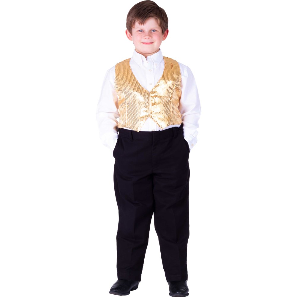 Dress Up America Gold Sequin Waistcoat - Kids Shiny Dance Vest - Sparkly Gold Waistcoat for Kids - Golden Party Costume