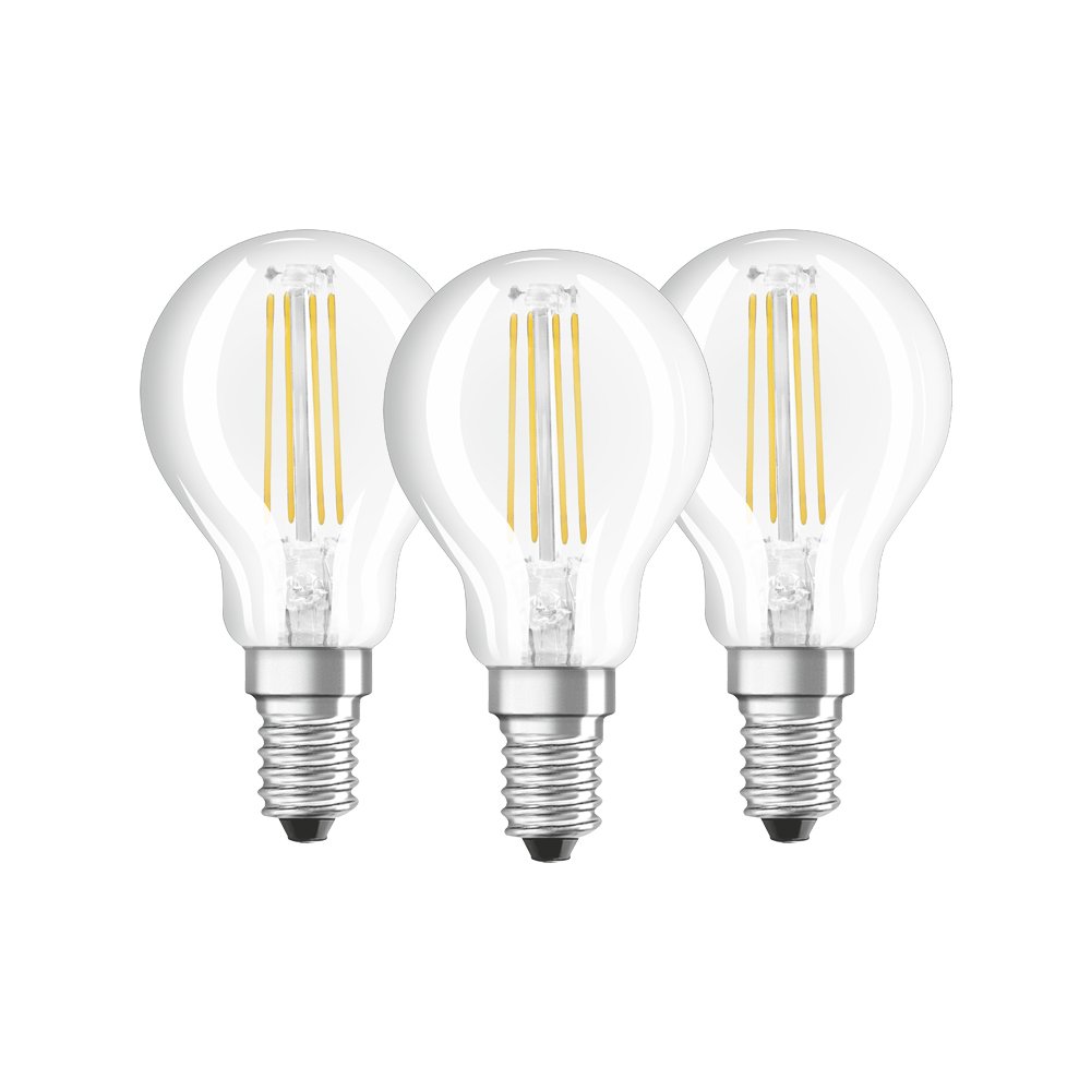 Osram Drop Shape Base Classic P LED Lamp, Glass, Cool White, E14, 4 W, Set of 3, 3 Count (Pack of 1)