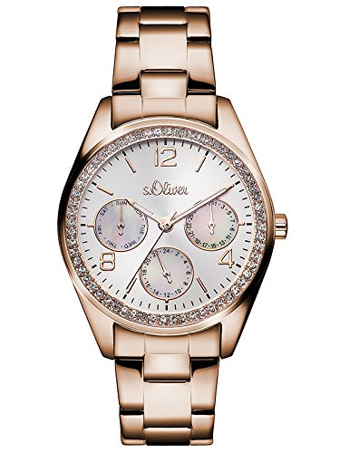 s.Oliver Women's Quartz Watch Analogue Display and Stainless Steel Strap SO-3064-MM, Silver/Gold and Pink