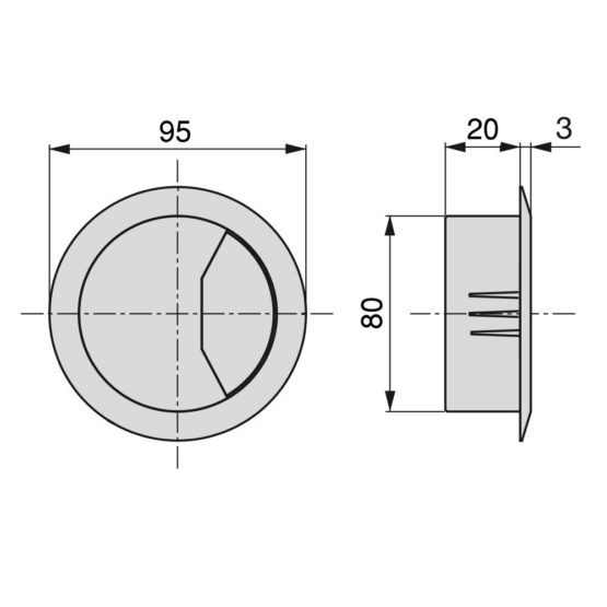 Emuca - Ø80mm round grommet from grey plastic, desk cable grommet to build in table/desk/worktop, Set of 4 - Image 2