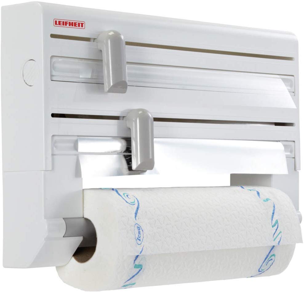 Leifheit Parat Kitchen Roll Dispenser,Cling Film Wall Dispenser,Foil and Paper Holder,Easy-Install Cling Film and Foil Dispenser with Cutters,Kitchen Dispenser,38 x 26 x 7 cm,Takes Rolls to 30.5 cm
