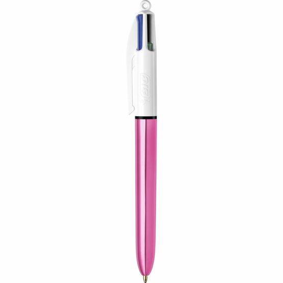 BIC 4 Colours Shine Ballpoint Pens - Box of 12 - Metallic Pink Body with 4 Ink Colours (Blue, Black, Red, Green) - Image 2
