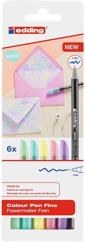 edding 1200 colour pen fine, set of 6 pastel colours, round nib 1 mm, felt-nib pen for drawing and writing - Image 2