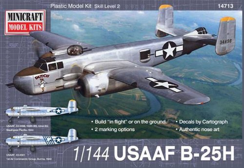 Minicraft Models 1:144 Scale B-25H U.S.A.A.F Mitchell Model Kit, Clear,Gray, Small