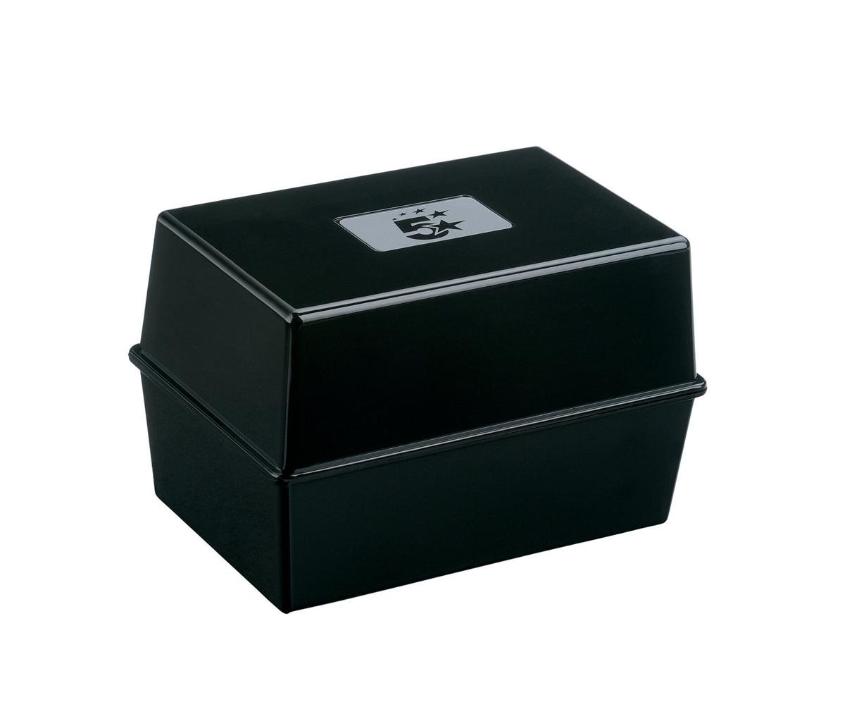 5 Star Office Card Index Box Capacity 250 Cards 6x4in 152x102mm Black, 6x4 inches