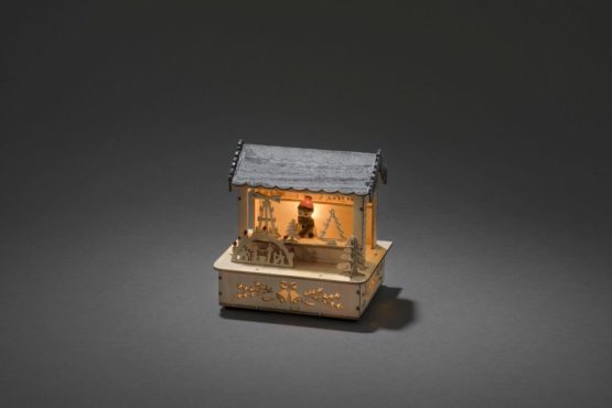 Konstsmide LED Wooden Market Stall “Christmas Shop” with Grey Roof Christmas Light/Indoor Use (IP20)/3 Warm White Diodes/Battery Operated: 3 x AA 1.5V (excl.), Natural, 2823-100 - Image 2