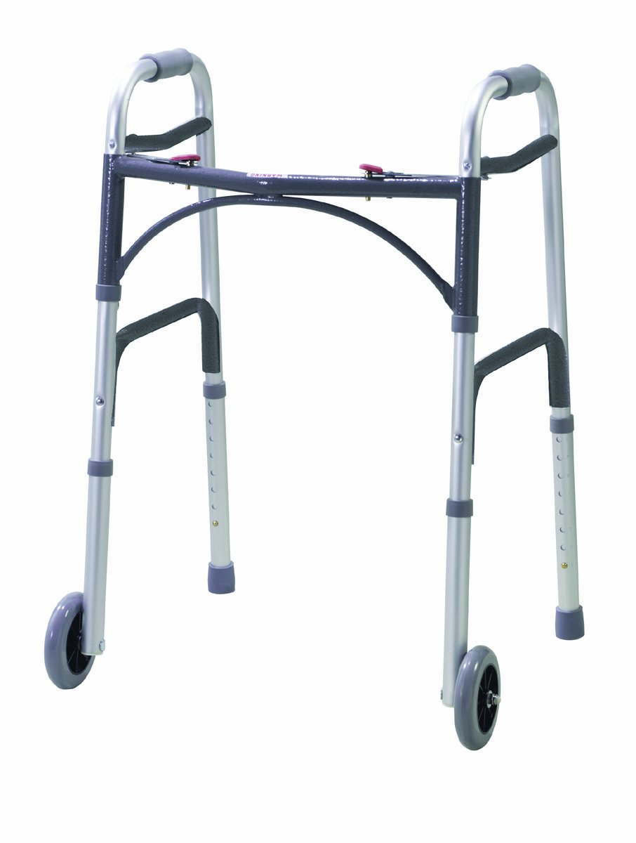 Drive Devilbiss Folding Lightweight Aluminium Walking Frame with Wheels, Metallic Silver, Pack of 1