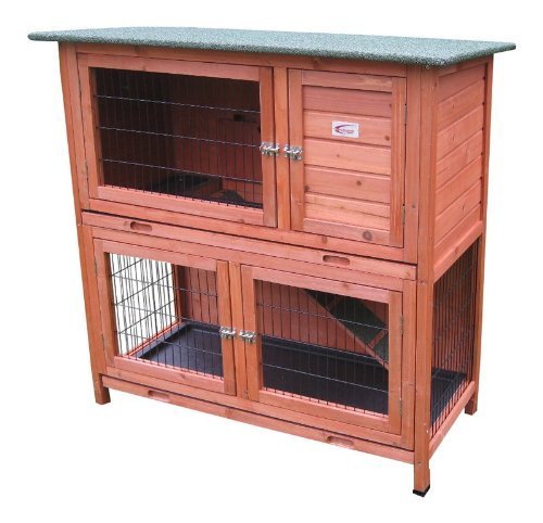 2 Tier Rabbit Hutch & Run Guinea Pig House Cage (RH06), Wood, 110 cm L x 52 cm W x 24 cm H