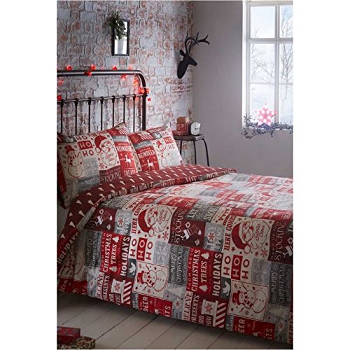 Portfolio Christmas Scrapbook Quilt Duvet Cover and 2 Pillowcases Bedding Bed Set Double Red