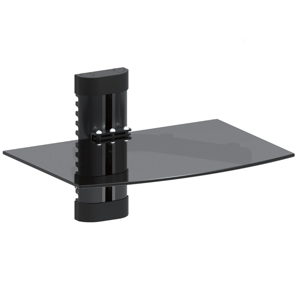 Maclean MC-663 Single Tier Wall Floating Glass Shelf Support DVD Console PS3 Xbox, Black, 1-shelve