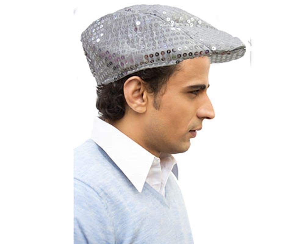 Dress Up America Sequined Flat Cap - Cabbie Hat For Men - Silver Sequin Newsboy Flat Cap For Men