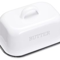 KitchenCraft Living Nostalgia Vintage-Style Enamel Butter Dish with Lid – White / Grey