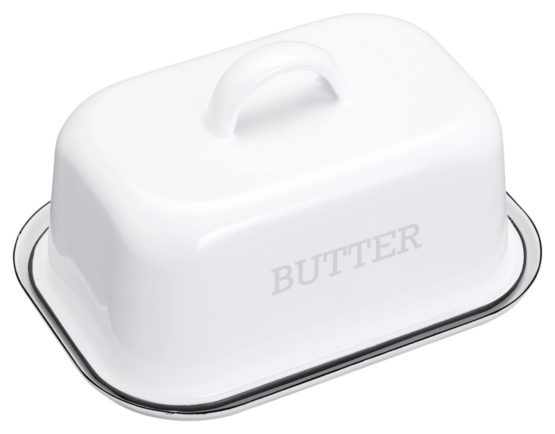 KitchenCraft Living Nostalgia Vintage-Style Enamel Butter Dish with Lid – White / Grey