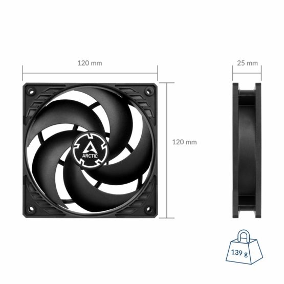 ARCTIC P12 Silent - 120 mm Case Fan, Pressure-optimised, Very quiet motor, Computer, Fan Speed: 1050 RPM - Black - Image 2