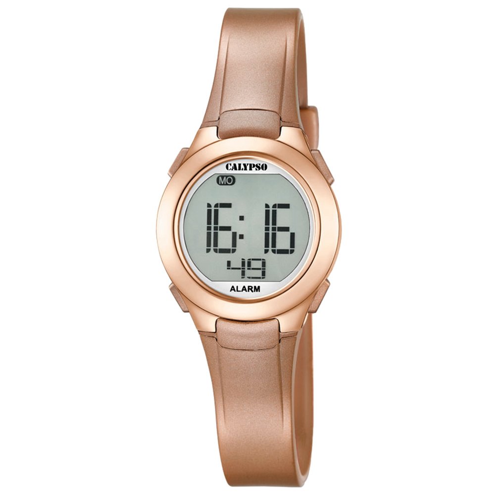 Calypso Unisex Digital Watch with LCD Dial Digital Display and Gold Plastic Strap K5677/3, Lcd/Gold