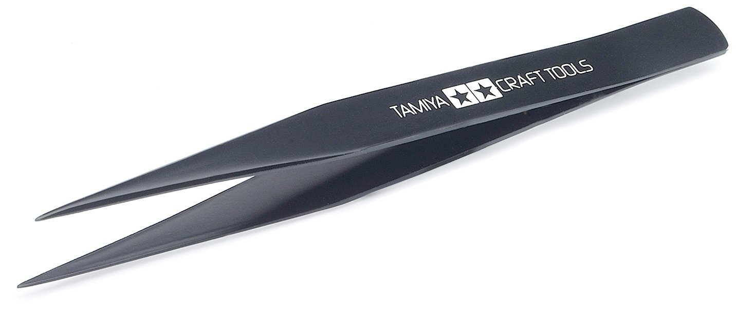 Tamiya Black Stainless Steel Straight Tweezers for Model Kit Making, Medium