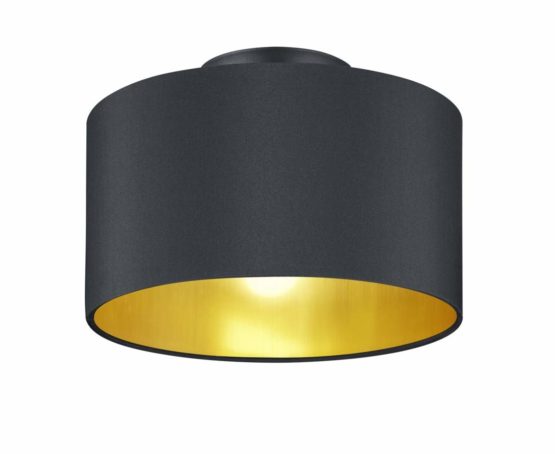 Trio Leuchten Hostel 608200279 Ceiling Light, Metal, Fabric Shade, Matte Black / Gold