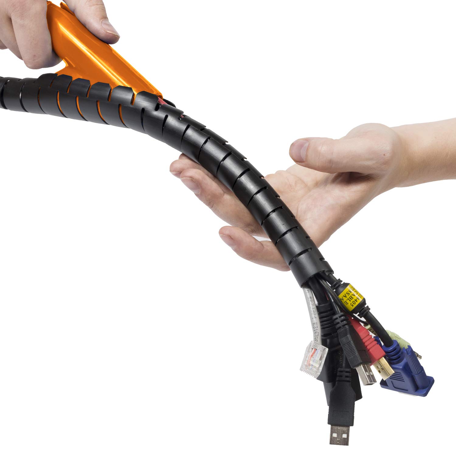 D-Line Cable Zipper, Organise PC or TV cables, Zip Tool Installation, Desk Cable Management - 25mm outer diameter, 2.5m Length - Black
