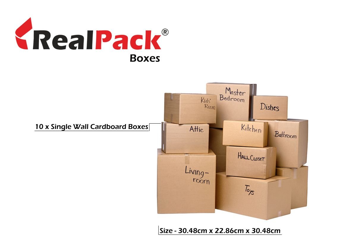 Realpack 10 x Boxes Single Wall Size : 12''x9''x12'', Marron