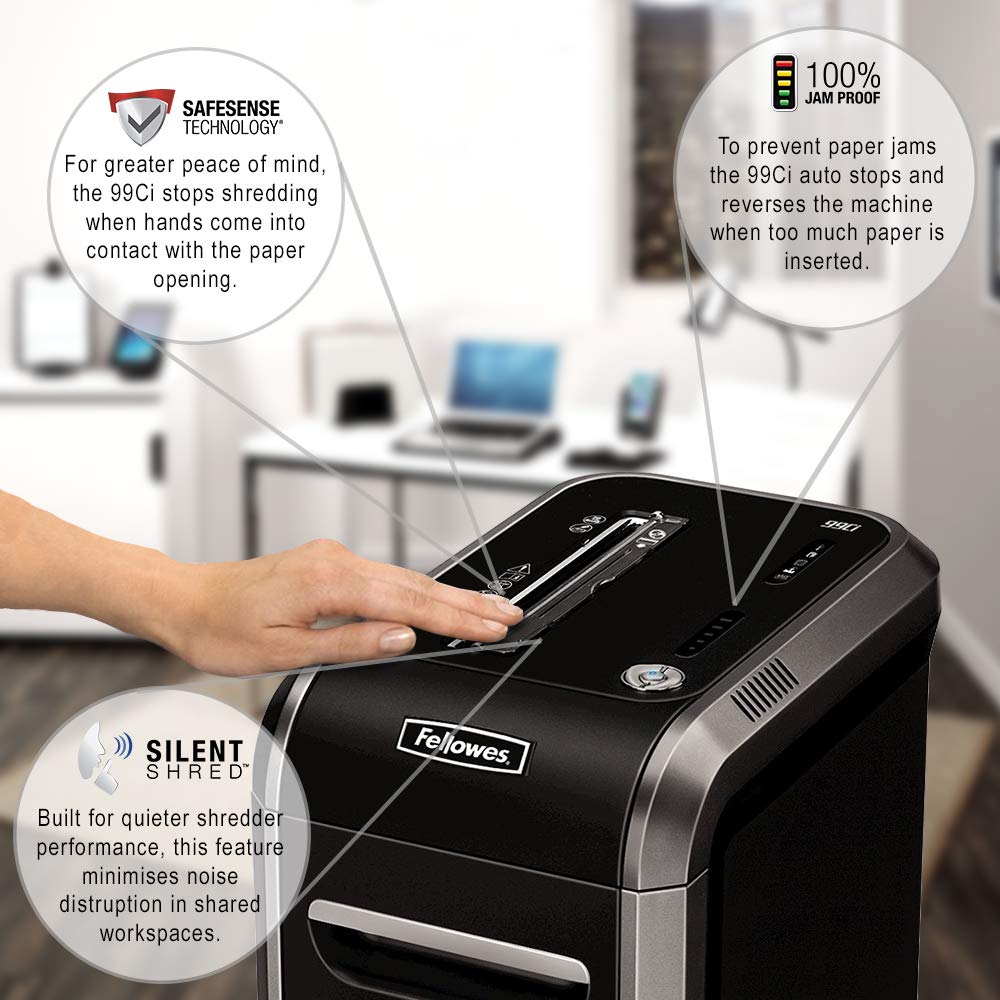 Fellowes 18 Sheet Paper Shredder for Office Use, 100% Jam Proof Cross Cut Shredder, 99Ci Shreds for 30 Minutes - Image 3