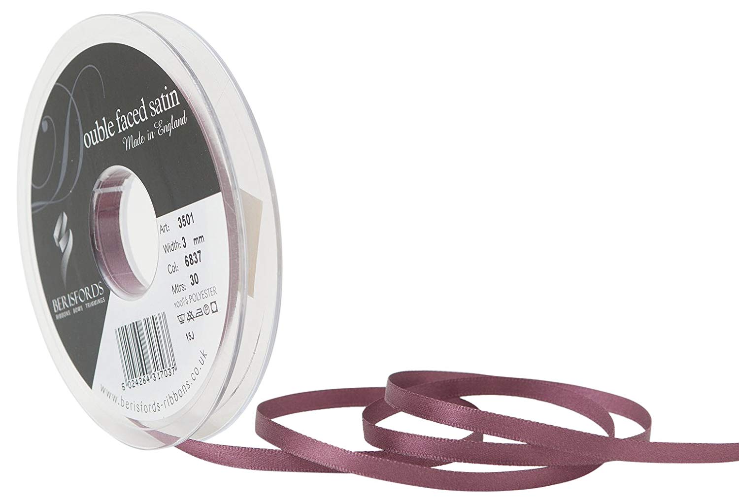 Berisfords Double FACE Poly Satin Ribbon, Grape, 5 mm