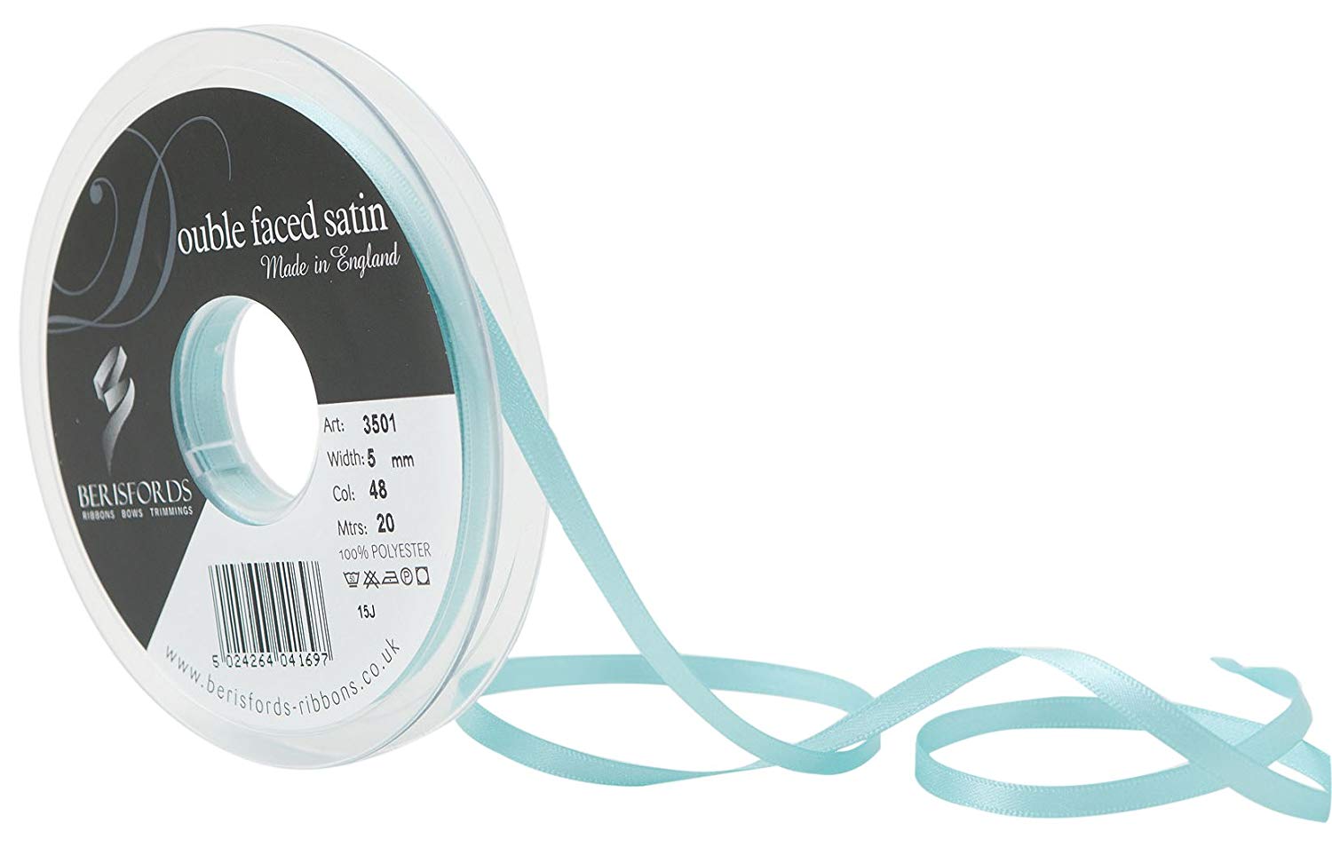 Berisfords Double FACE Poly Satin Ribbon, New Turq, 5 mm
