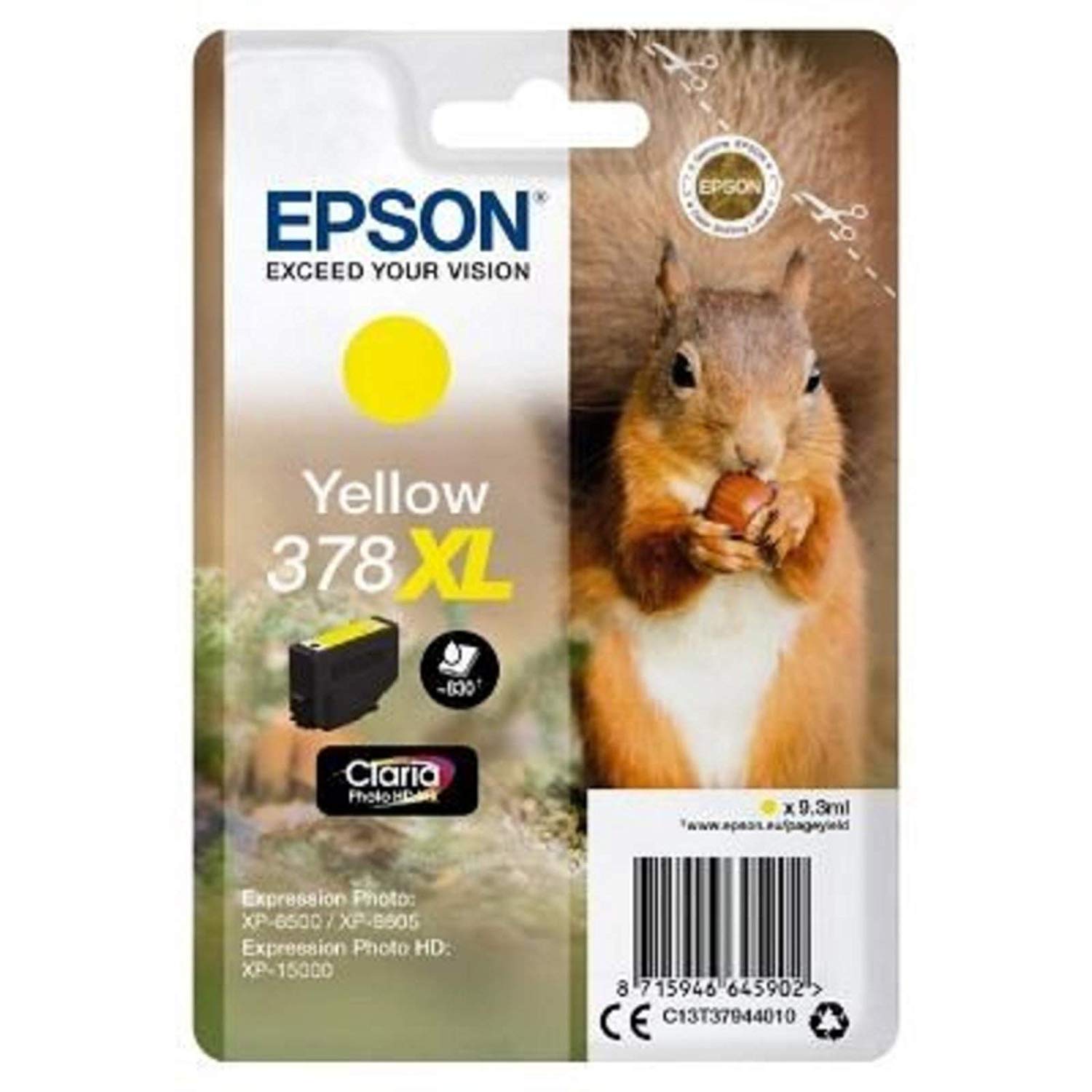 Epson 378XL Yellow Squirrel High Yield Genuine, Claria Photo HD Ink Cartridge, Yelow