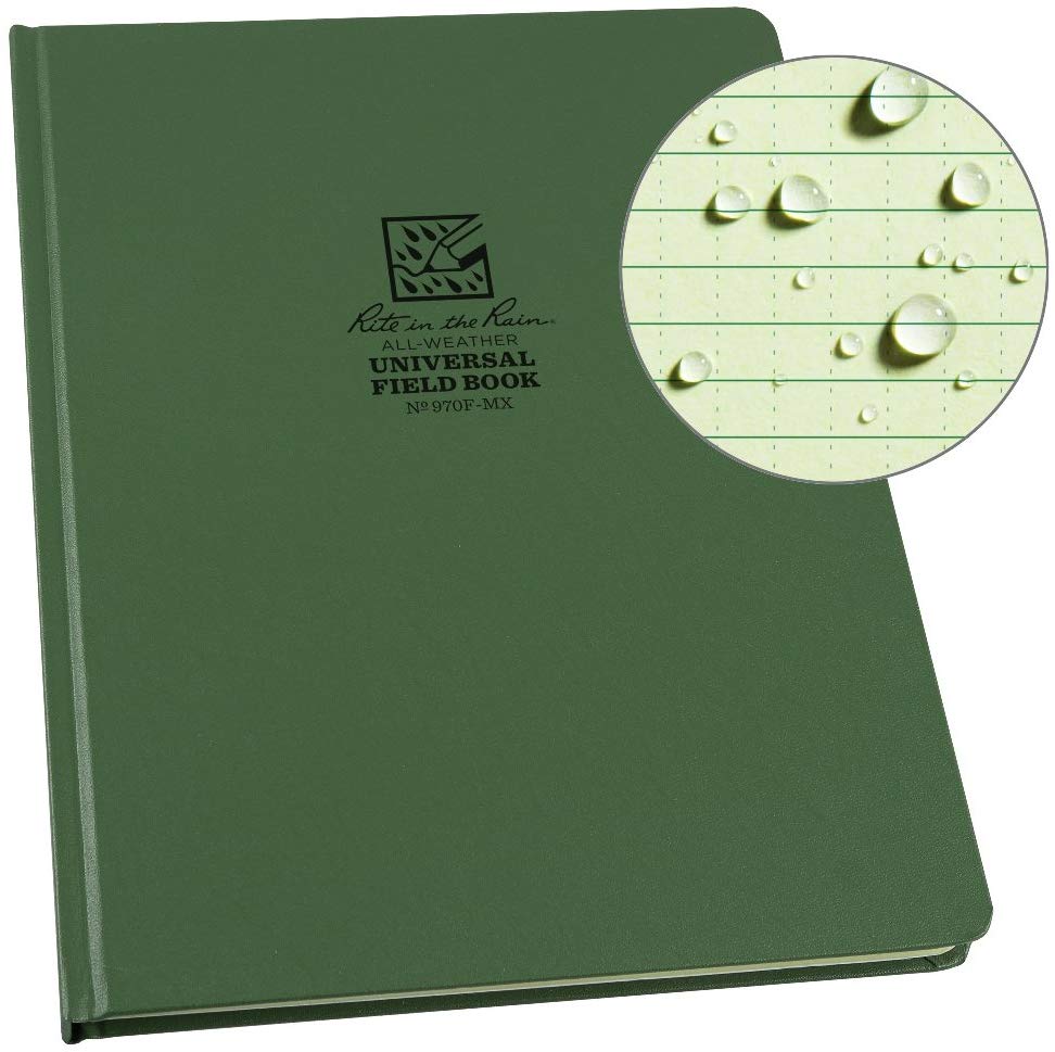 Rite in the Rain Weatherproof Hard Cover Notebook, 8.75" x 11.25", Green Cover, Universal Pattern (No. 970F-MX)
