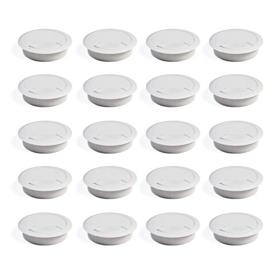 Emuca - Ø60mm round grommet from white plastic, desk cable grommet to build in table/desk/worktop, Set of 20