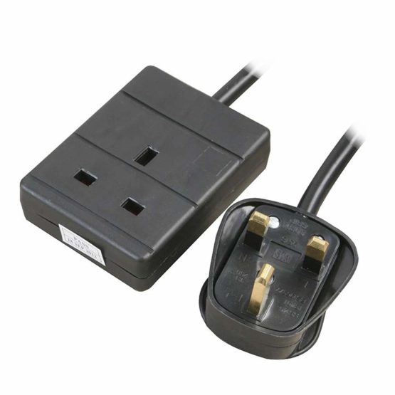 kenable 1 Gang Single Way UK 13A Mains Power Socket Extension Lead Black 2m [2 metres]