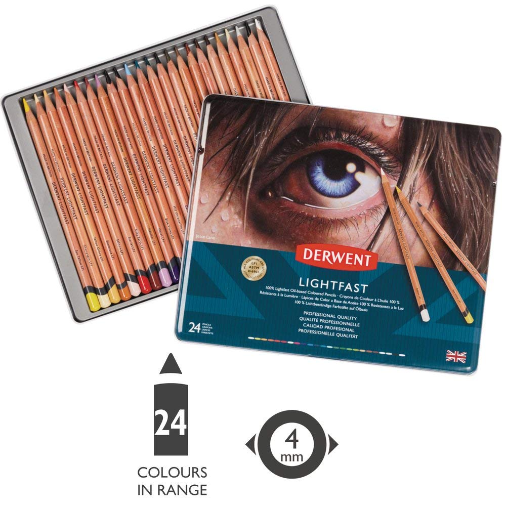 Derwent Lightfast Pencils Set Of 24 In Tin, 4mm Round Core, Premium Core Strength, Creamy Texture - Image 2
