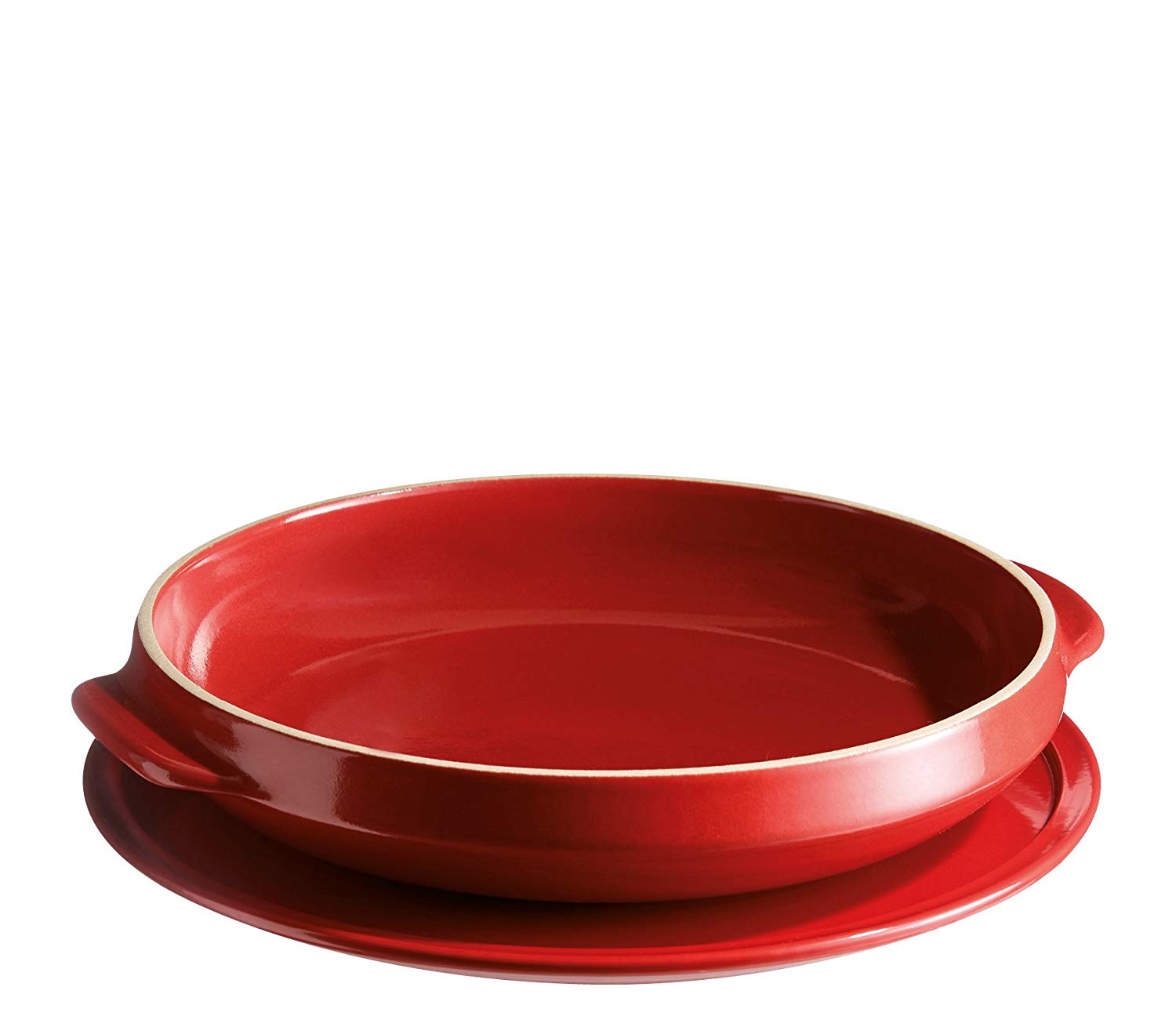 Emile Henry Set of Tarte Tatin Pie Plates, Ceramic, Burgundy, 33x28x5.2 cm