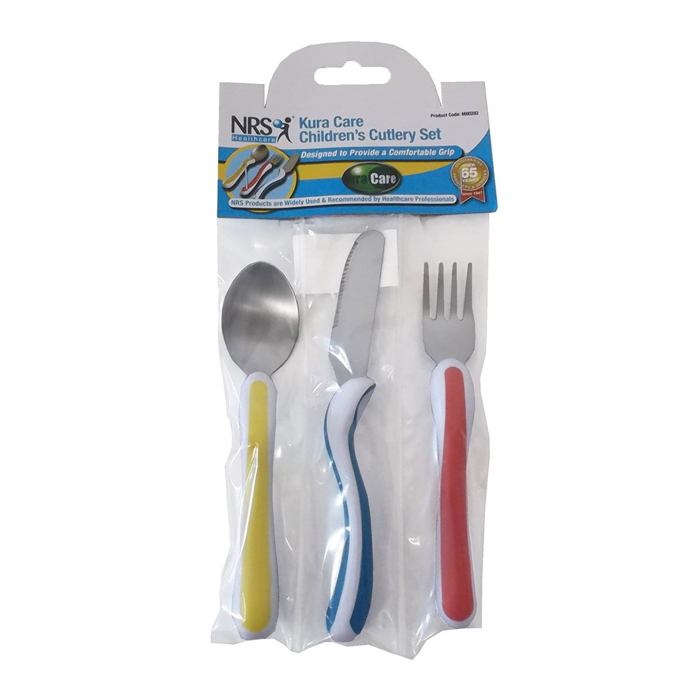 NRS Healthcare 3-Piece Easy Grip Children's Cutlery Set, Stainless Steel, Multi-Colour, Multicolor, 14,5 cm - Image 4