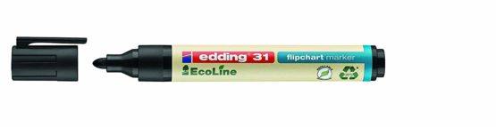 edding 31 Ecoline Flipchart Marker - Black - Box of 10 - Round Nib 1,5-3 mm - Marker for Writing, Drawing on Flipchart Paper - Does Not Bleed Through - Does Not Dry Out - Refillable