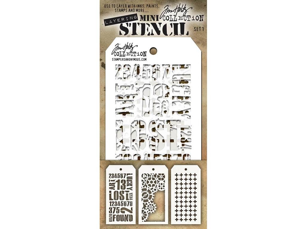Stampers Anonymous Tim Holtz Mini Layered Stencil Set #1, Multicoloured, 8.61x21x0.2 cm