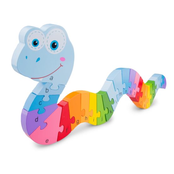 New Classic Toys 10533 Puzzle Snake Educational Wooden Toys for 3 Year Old Boy and Girl Toddlers Learn The Alphabet, Multi Color - Image 2
