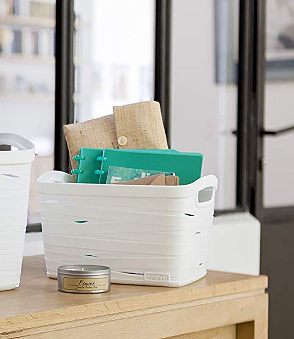 Curver Ribbon Small Rectangular Storage Basket, White, 8 Litre BigaMart