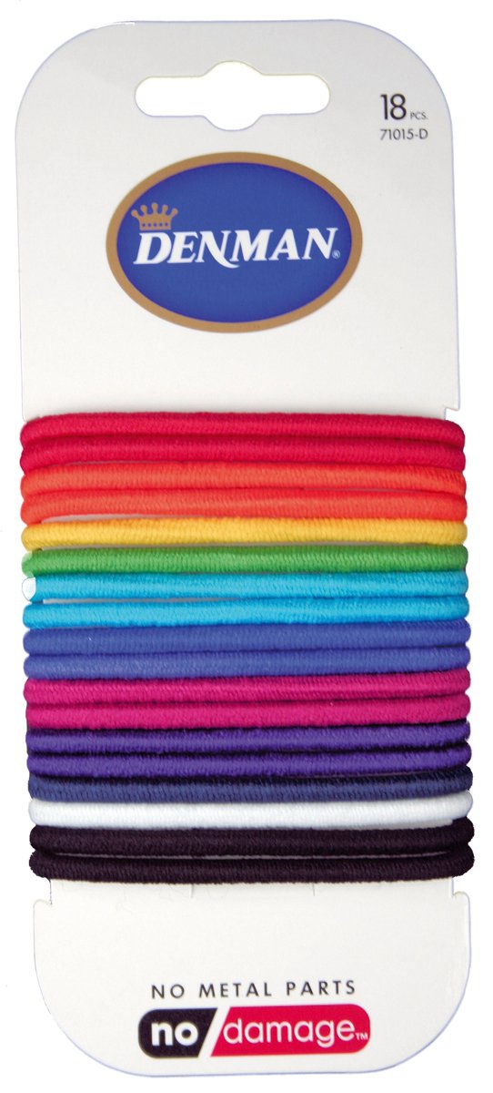 Denman 4mm Large No Damage Elastic E Bright Hairbands, 18-Piece (Pack of 1), assorted colours, 18 count (Pack of 1)