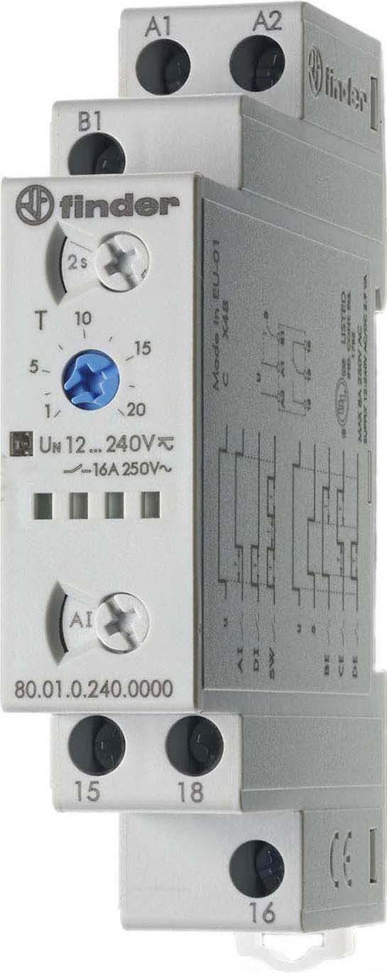 Finder 800102400000PAS Multifunction Multivoltage Modular Time Relay 1RT 16 A 12 to 240 Vac/dc with Set/Rest 0.1 Seconds to 24 Hours
