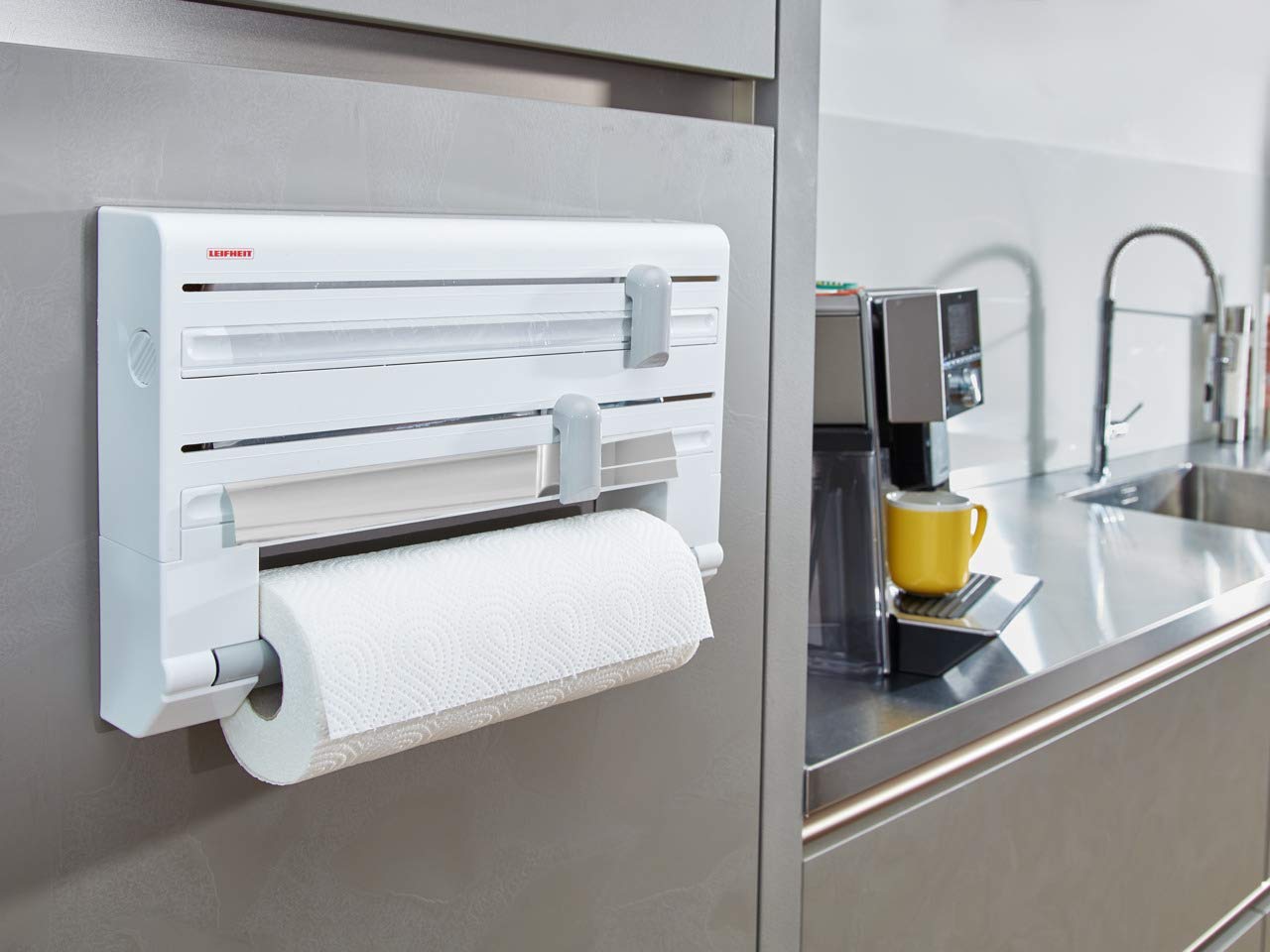 Leifheit Parat Kitchen Roll Dispenser,Cling Film Wall Dispenser,Foil and Paper Holder,Easy-Install Cling Film and Foil Dispenser with Cutters,Kitchen Dispenser,38 x 26 x 7 cm,Takes Rolls to 30.5 cm - Image 2