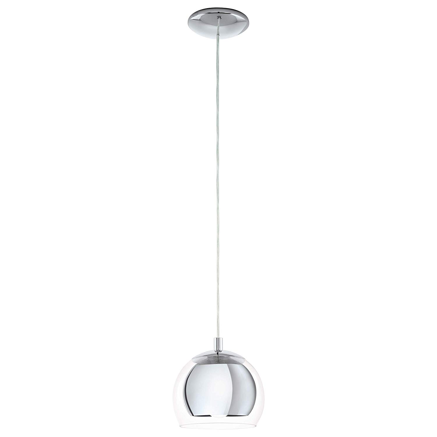 Eglo Pendant Light Rocamar, 1-Light Hanging Lamp, Metal Pendant Lamp in Chrome and Clear Glass, Dining Table Light