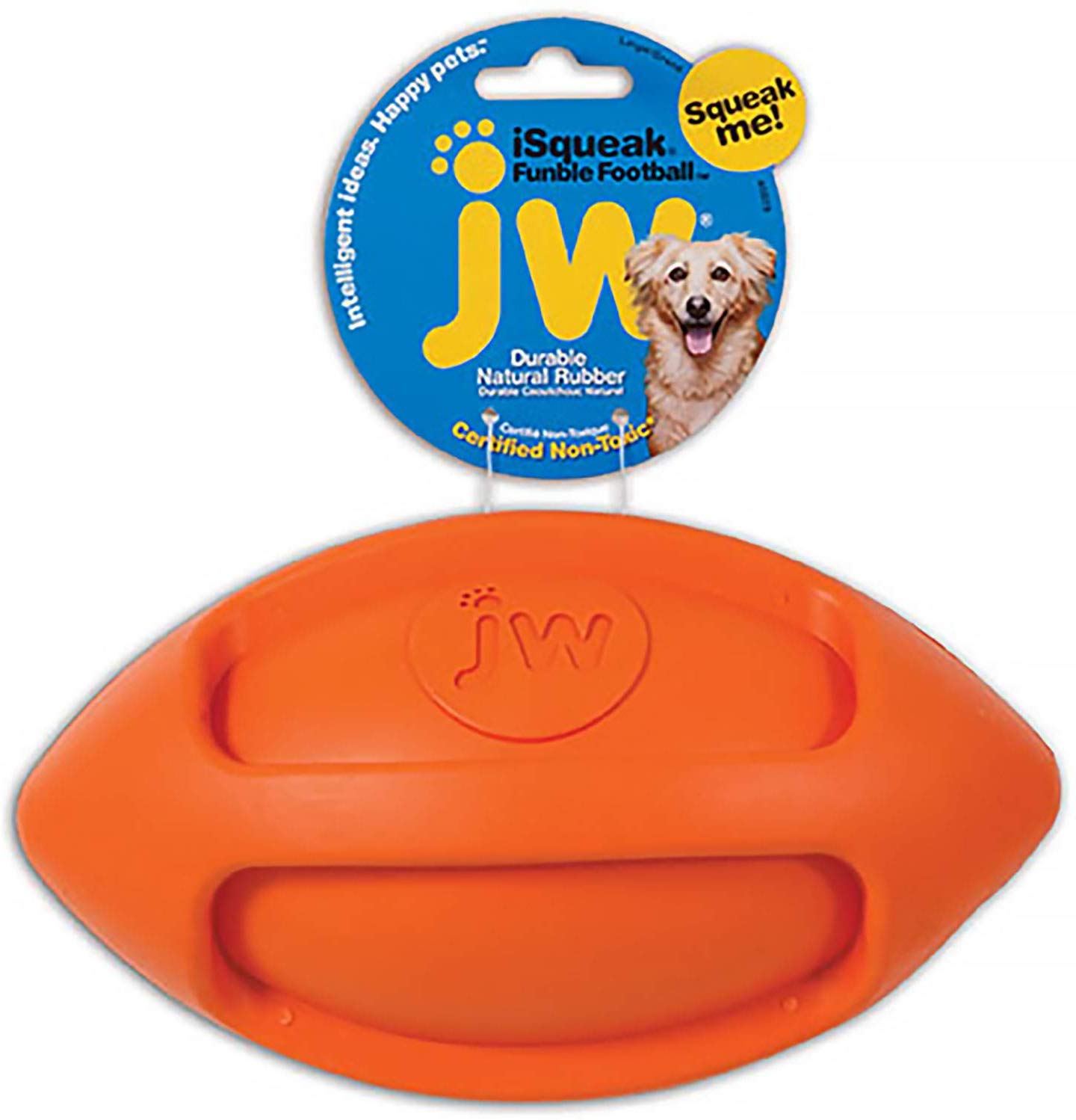 JW Isqueak Funble Football Large By Small Rugby Balloon Squealing Thick Rubber for Dogs L, multi-coloured - Image 2