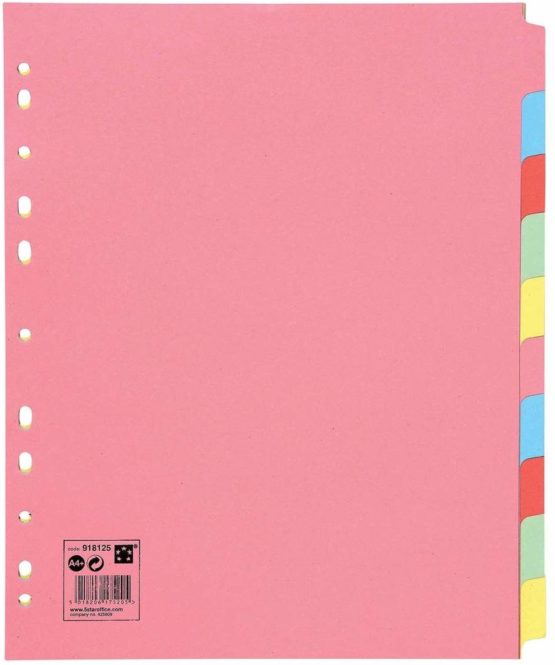 5 Star Subject Dividers Multipunched Manilla Board 10-Part Extra Wide A4 Assorted
