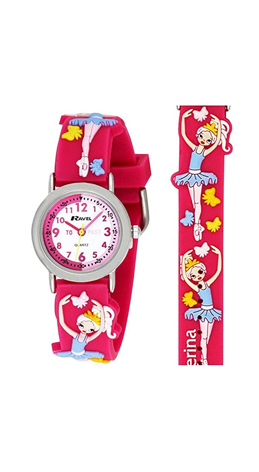 Ravel Children's 3D Pink Ballerina Time Teacher Watch, White/Multicolour