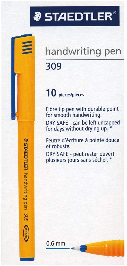 STAEDTLER Handwriting Pen 309 - 0.6mm Line Width - BLUE or BLACK - Washable  Ink