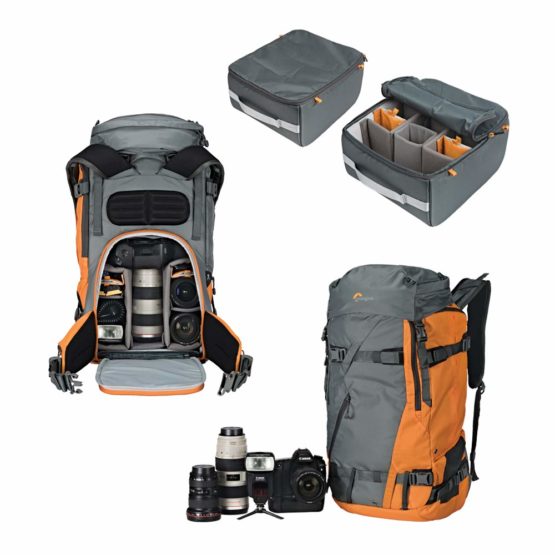Lowepro Powder BP 500 AW Outdoor Backpack (Grey/Orange) for Walking, Hiking, Trekking and Winter Sports for Photo/Video Equipment and Personal Items (Fits DSLR/Mirrorless and Accessories) LP37230-PWW