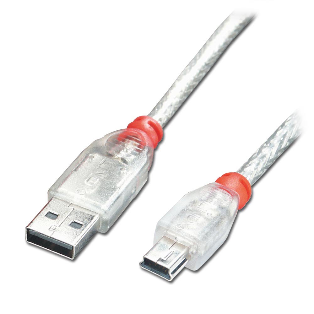 LINDY 0.2 m USB 2.0 Type A to Mini-B Cable - Transparent, Rojo, Transparente, 20 cm
