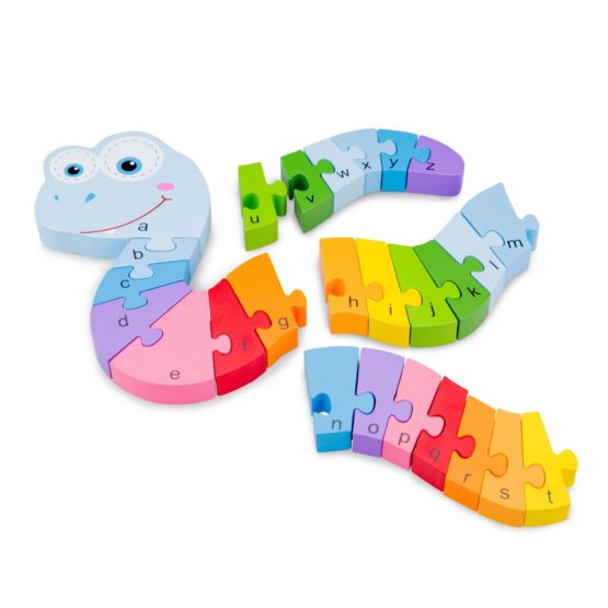 New Classic Toys 10533 Puzzle Snake Educational Wooden Toys for 3 Year Old Boy and Girl Toddlers Learn The Alphabet, Multi Color - Image 3